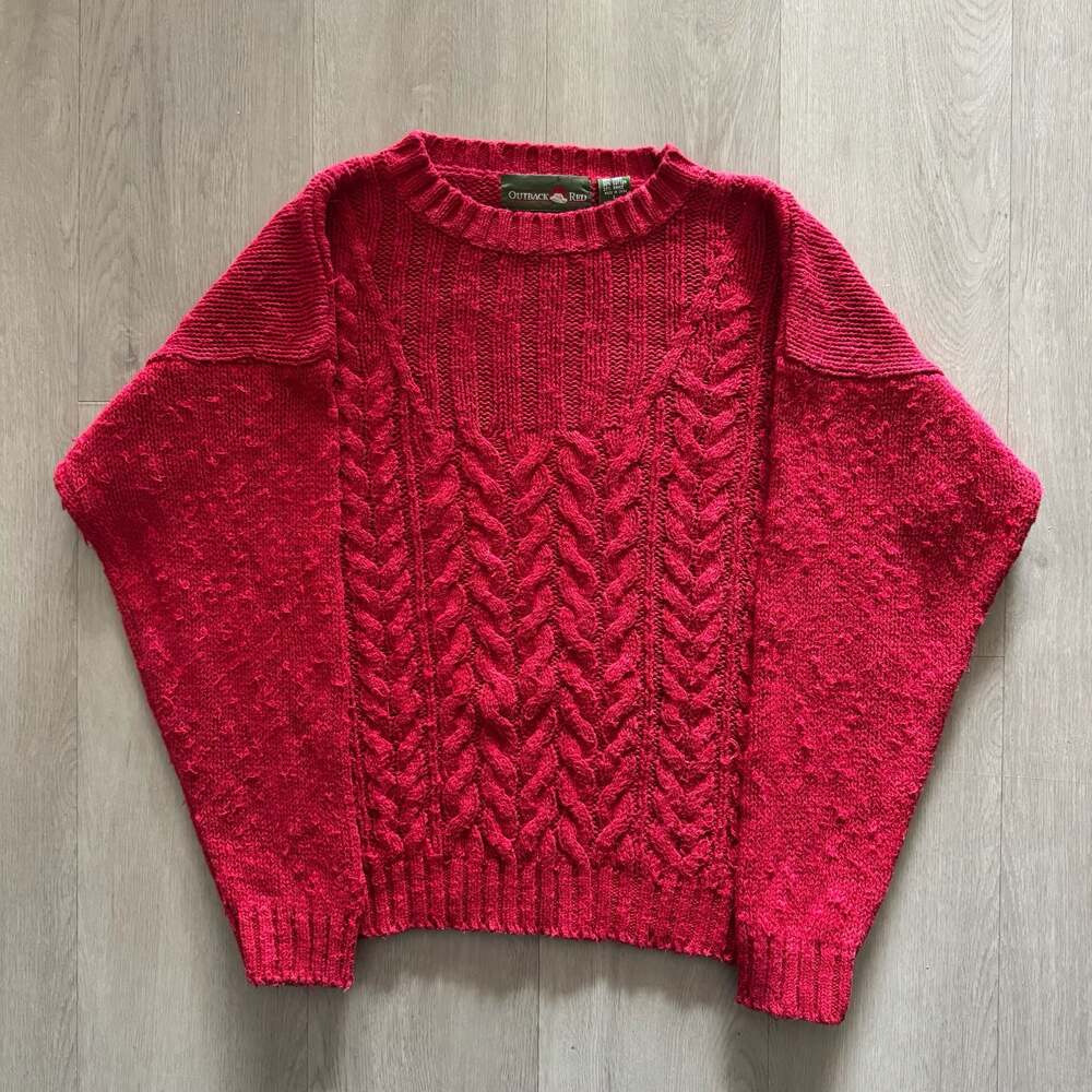 Outback Red Vintage Cable Knit Sweater Red Size L